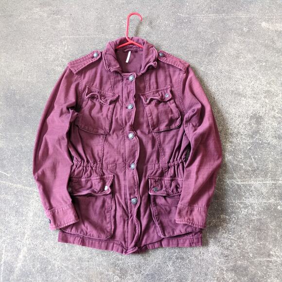 Free People Utility Jacket Womens XS Purple Plum Not Your Brothers Surplus Cargo - Picture 1 of 9